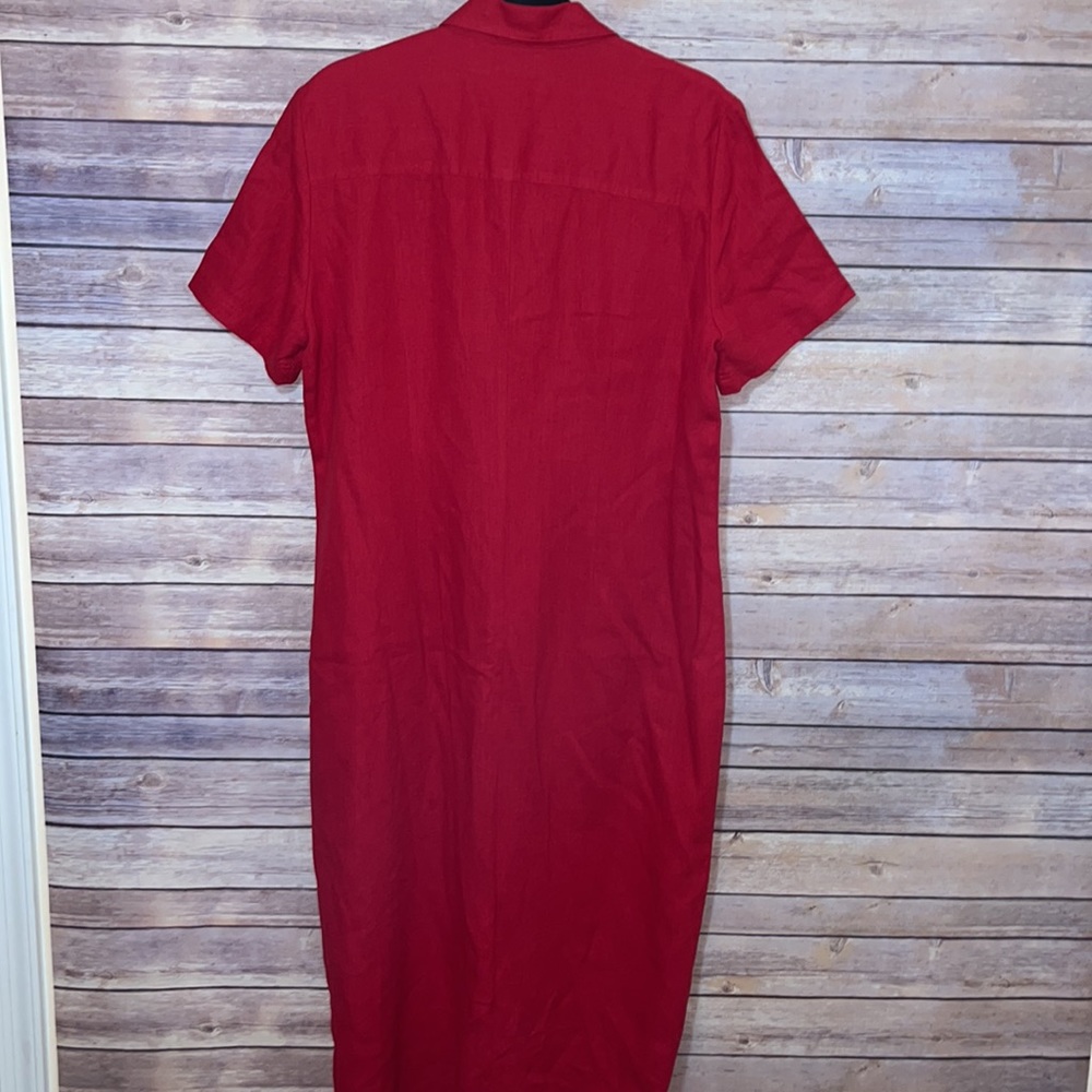 Red Button Down Linen Midi Dress Size 14 EUC - Picture 5 of 5